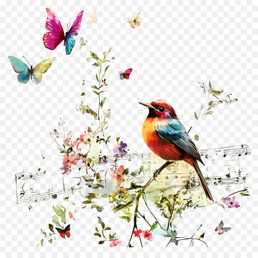 Música，Aves Y Mariposas PNG