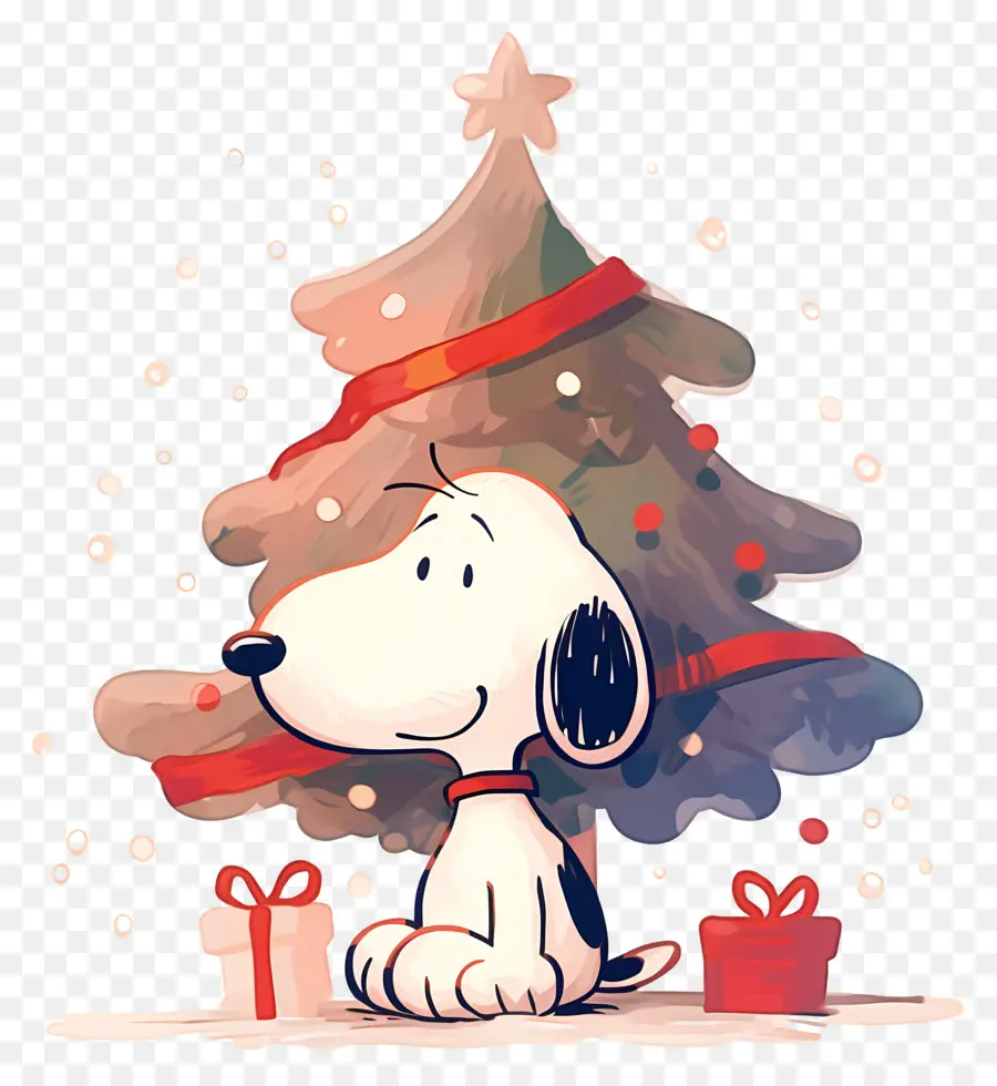 Snoopy，Perro De Dibujos Animados Con árbol De Navidad PNG