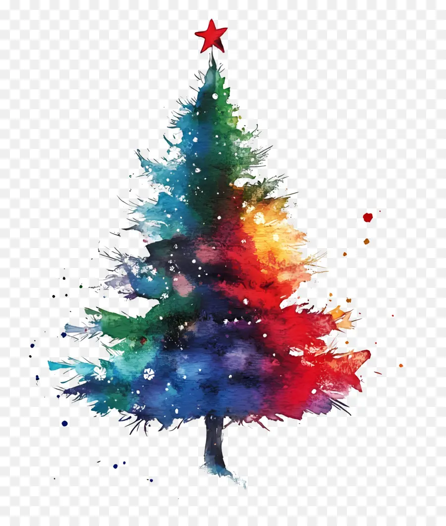 Acuarela Navideña，Árbol De Navidad Colorido PNG