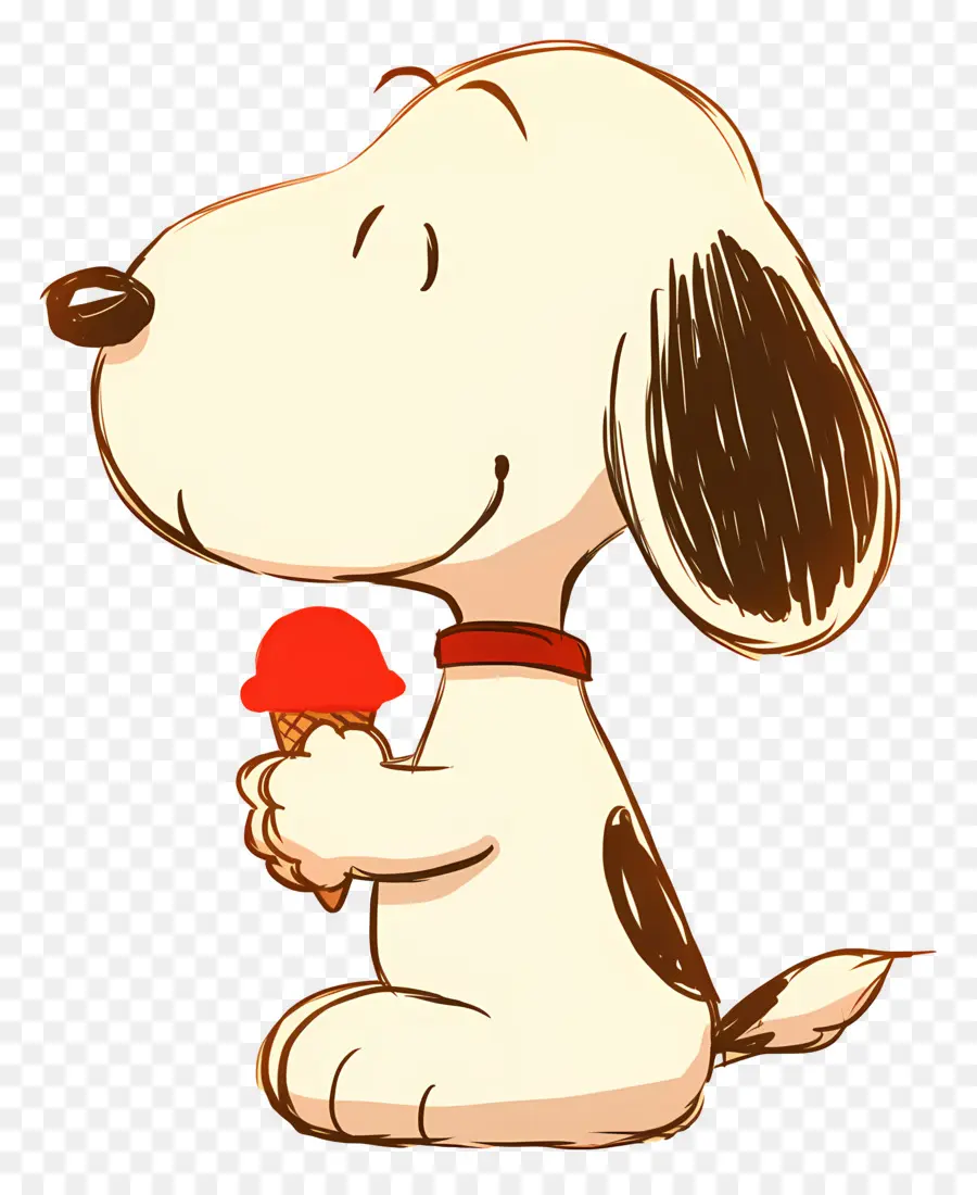 Snoopy Comiendo Helado，Perro De Dibujos Animados Con Paleta PNG