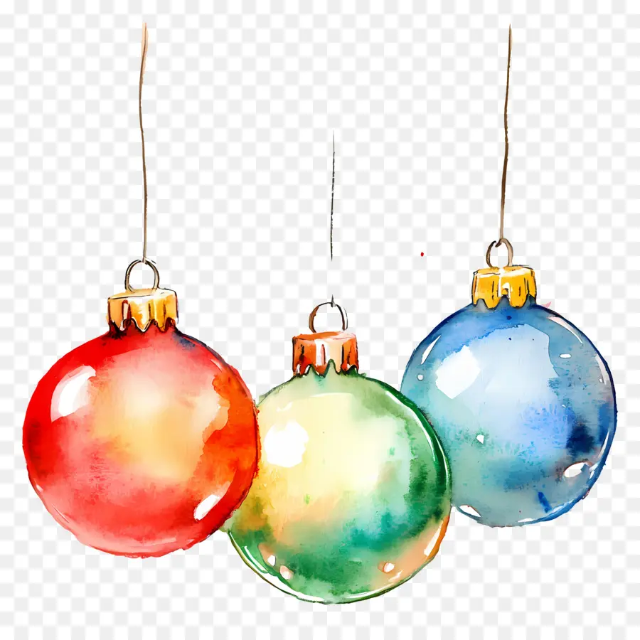 Acuarela Navideña，Adornos Navideños Coloridos PNG