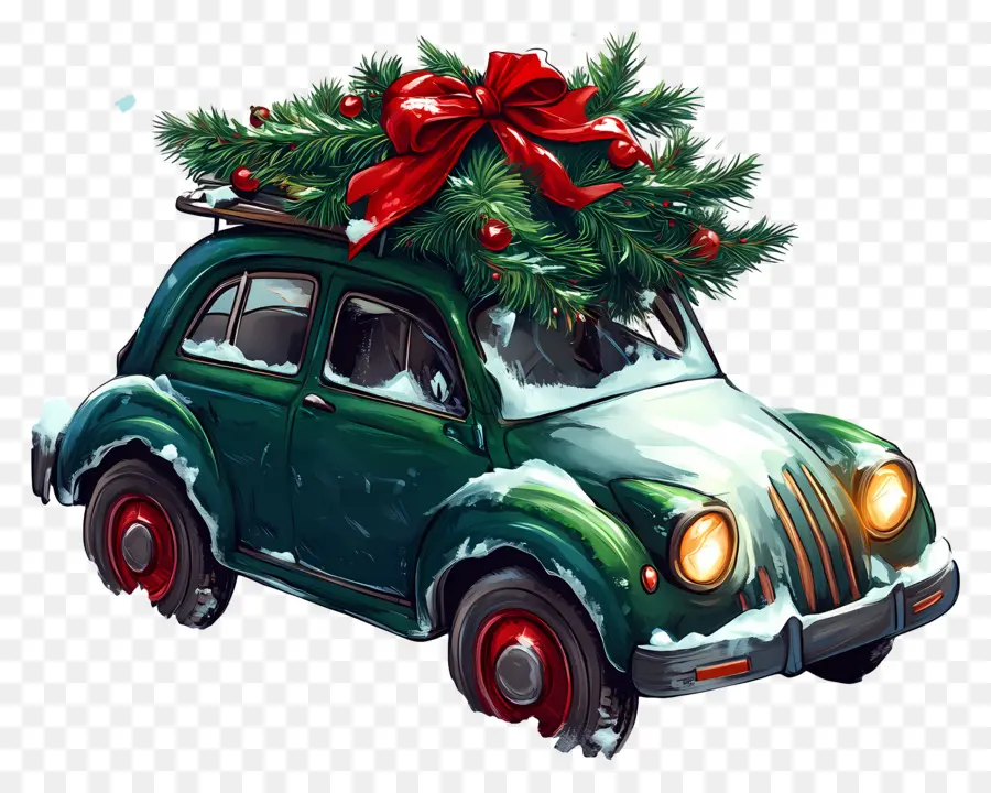 Carro De Navidad，Coche Verde PNG