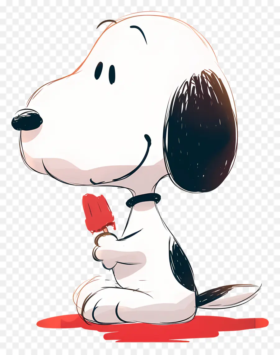 Snoopy Comiendo Helado，Perro De Dibujos Animados Con Paleta PNG