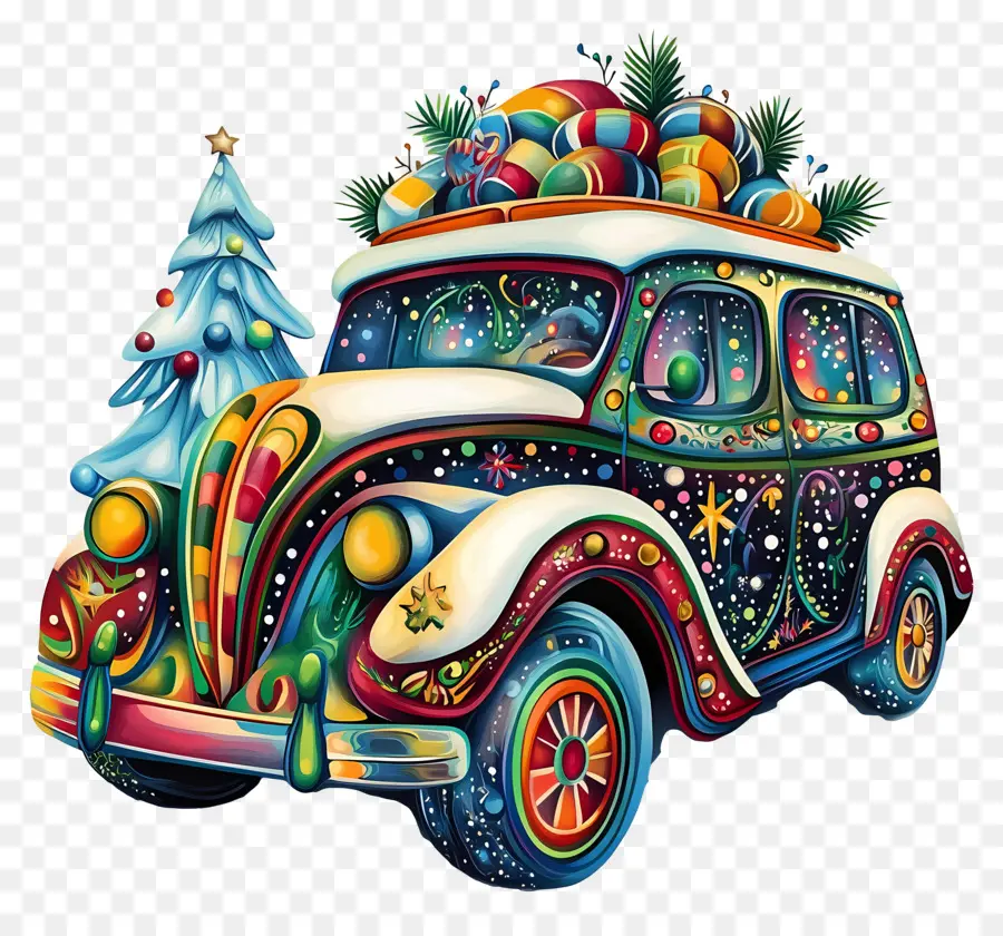 Carro De Navidad，Coche De Navidad Colorido PNG