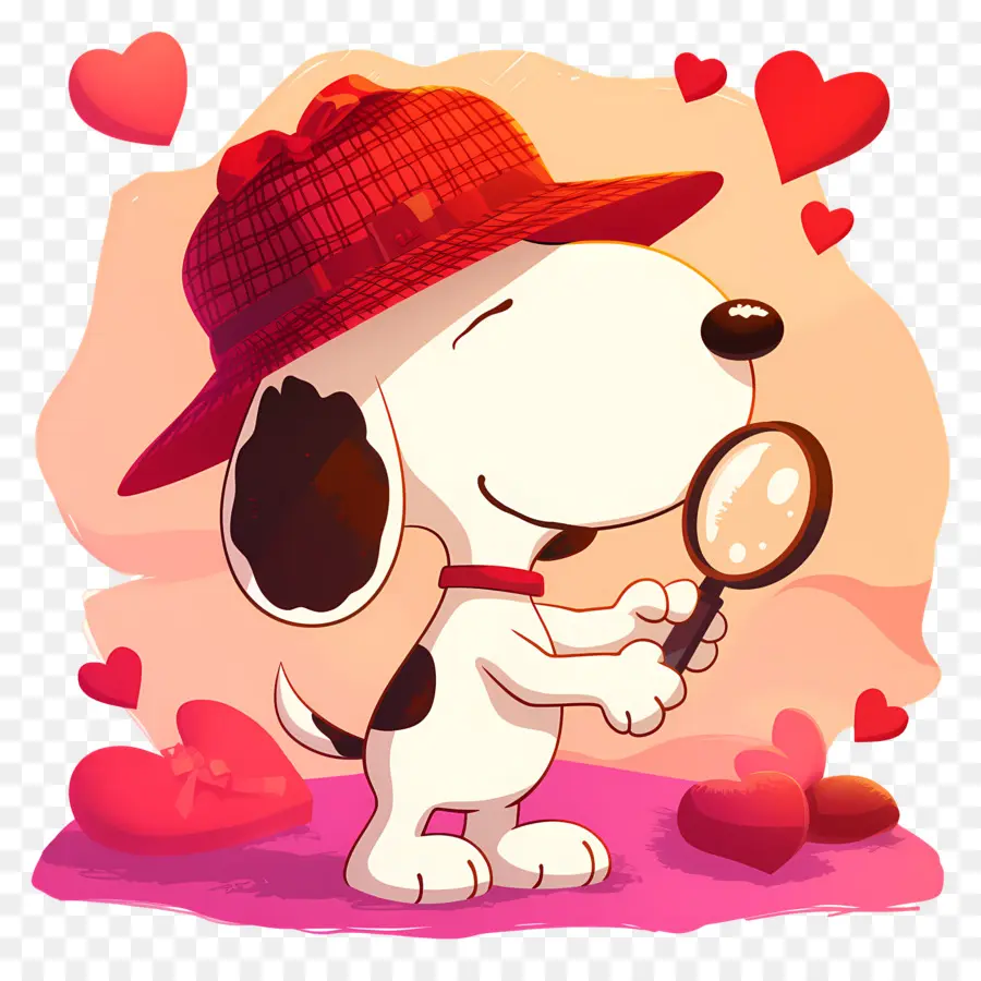 Amor Snoopy，Perro Con Lupa Y Corazones PNG