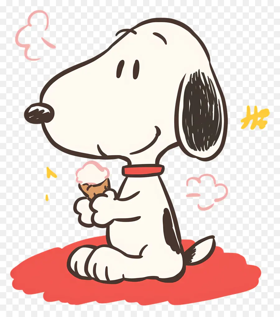 Snoopy Comiendo Helado，Perro De Dibujos Animados Con Helado PNG