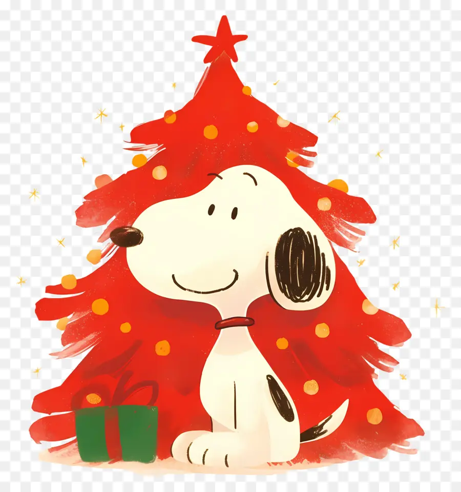 Snoopy，Perro De Dibujos Animados Con árbol De Navidad PNG