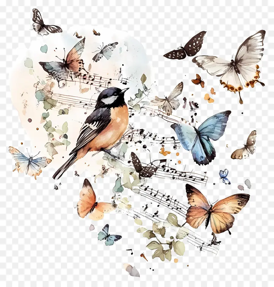 Música，Aves Y Mariposas PNG