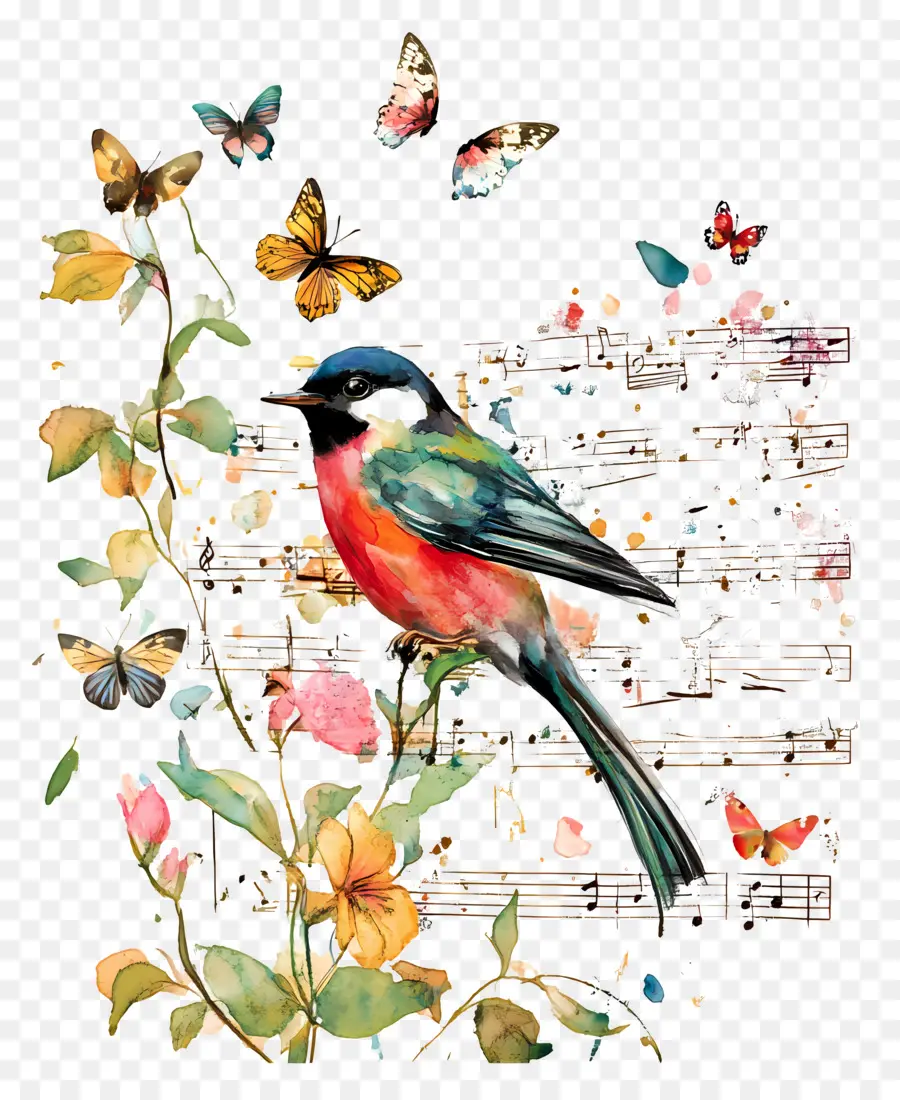 Música，Pájaro Colorido PNG