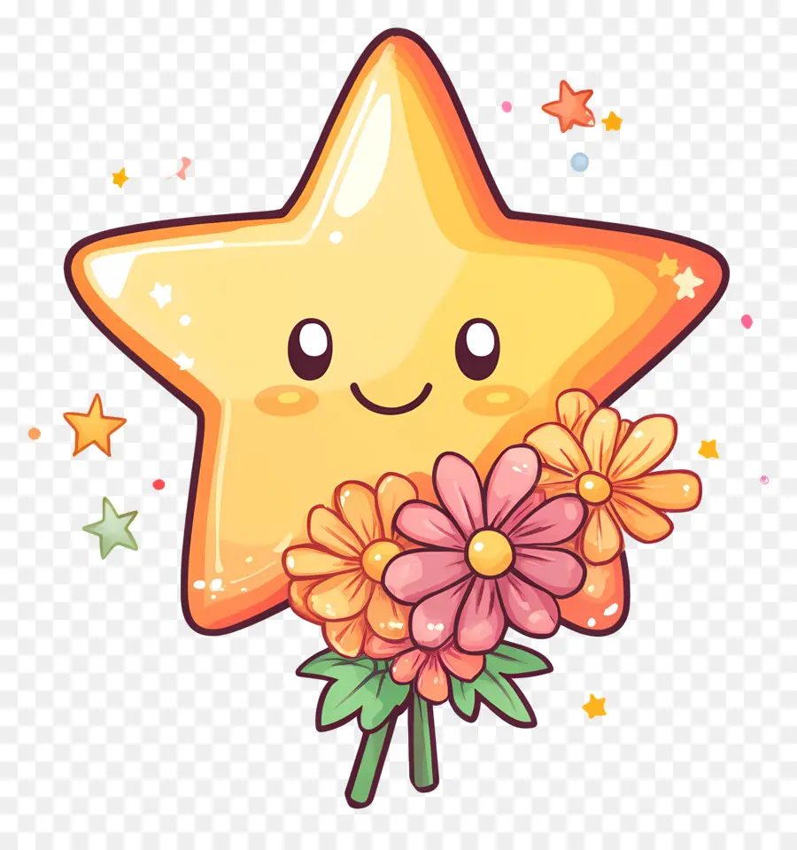 Estrella Animada，Estrella Con Flores PNG