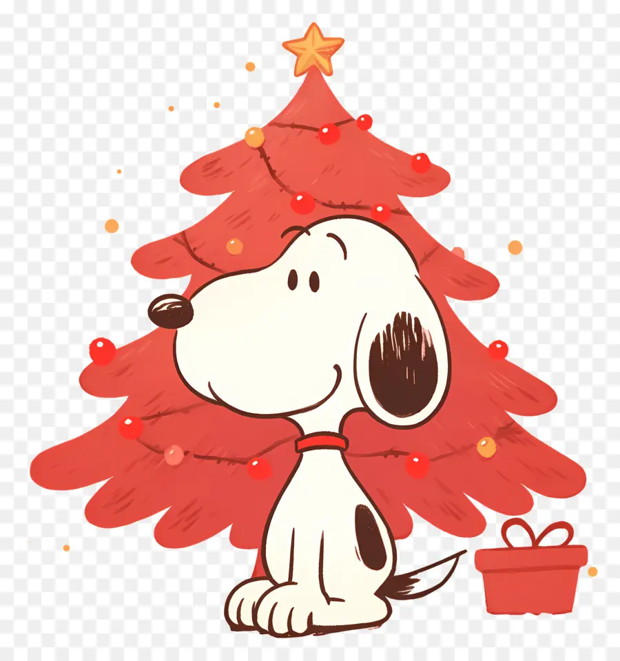 Snoopy，Perro De Dibujos Animados Con árbol De Navidad PNG