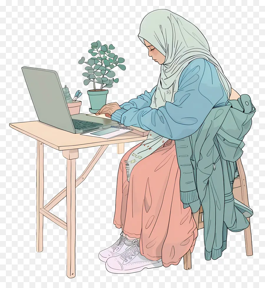 Mujer Musulmana，Mujer Con Computador Portatil PNG