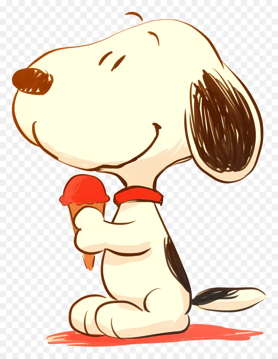 Snoopy Comiendo Helado，Perro De Dibujos Animados Con Paleta PNG