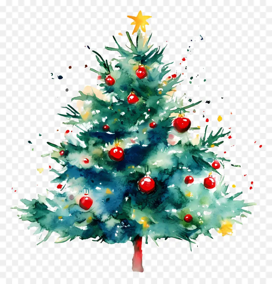 Acuarela Navideña，Árbol De Navidad PNG