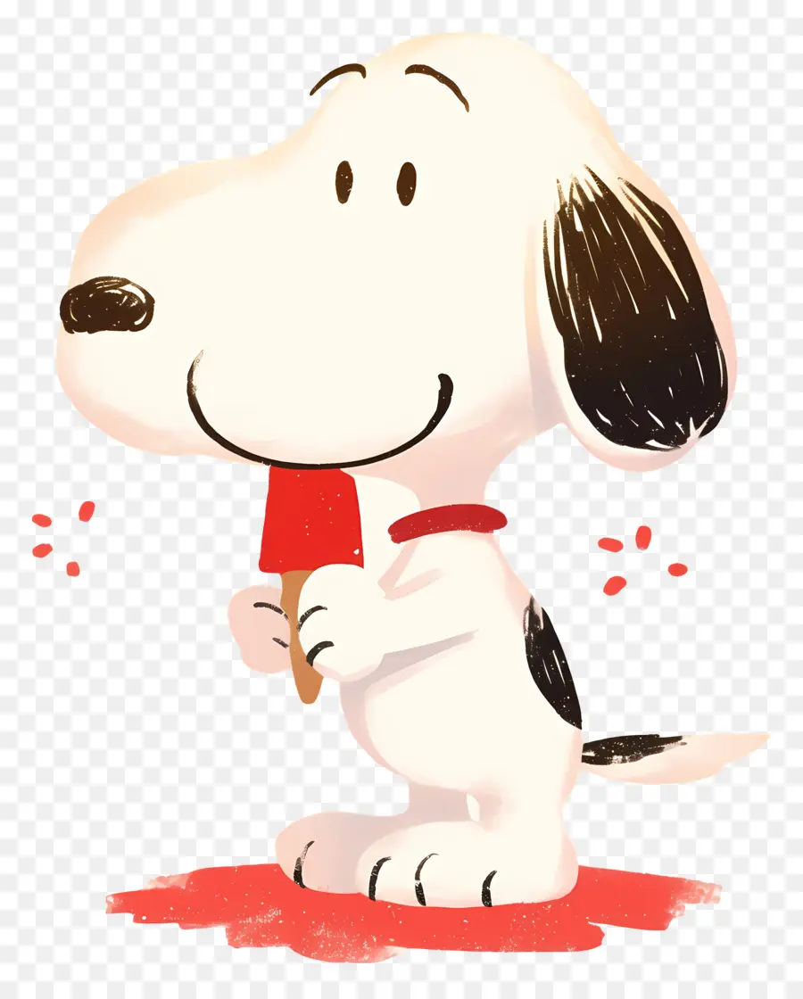 Snoopy Comiendo Helado，Perro De Dibujos Animados Con Paleta PNG