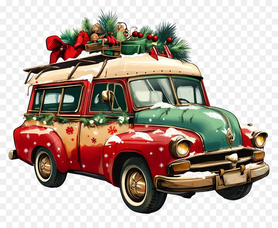 Carro De Navidad，Coche De Navidad Vintage PNG