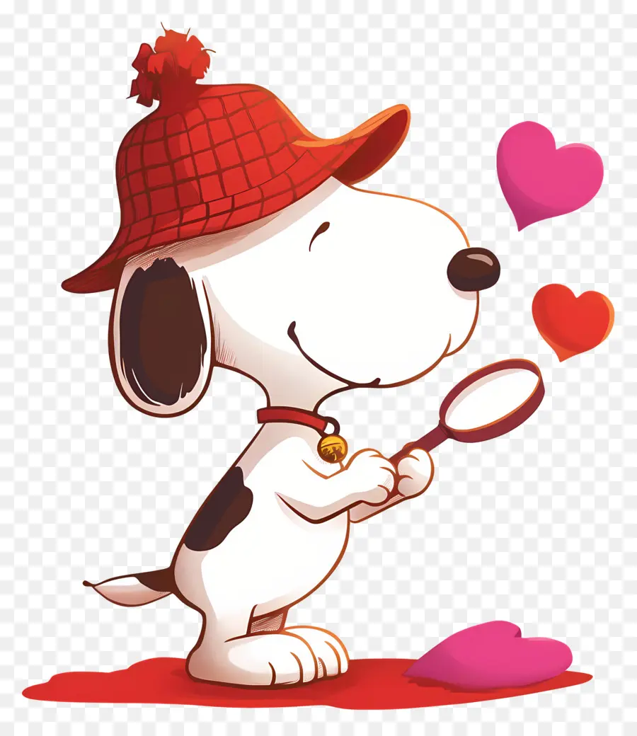 Amor Snoopy，Perro Con Lupa Y Corazones PNG