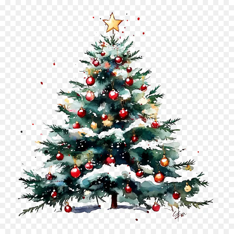 Acuarela Navideña，Árbol De Navidad PNG