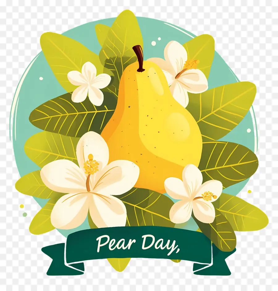 Día Mundial De La Pera，Pera Con Flores PNG