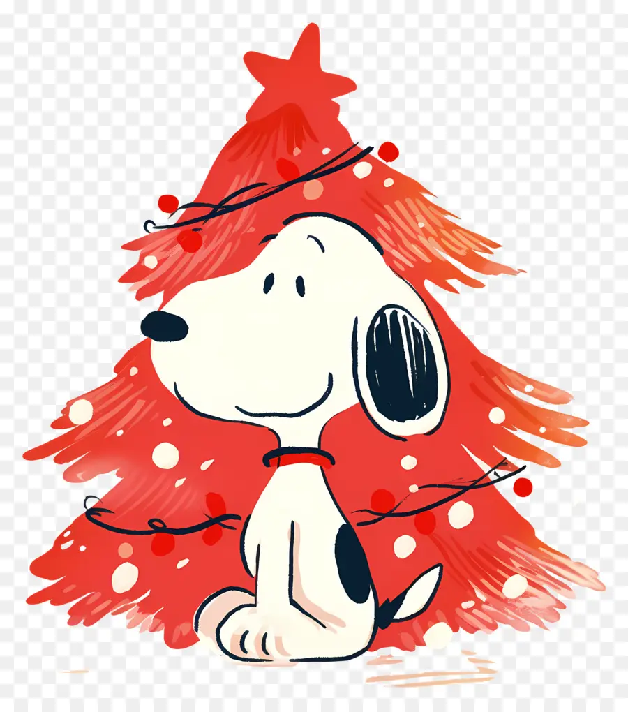 Snoopy，Perro De Dibujos Animados Con árbol De Navidad PNG