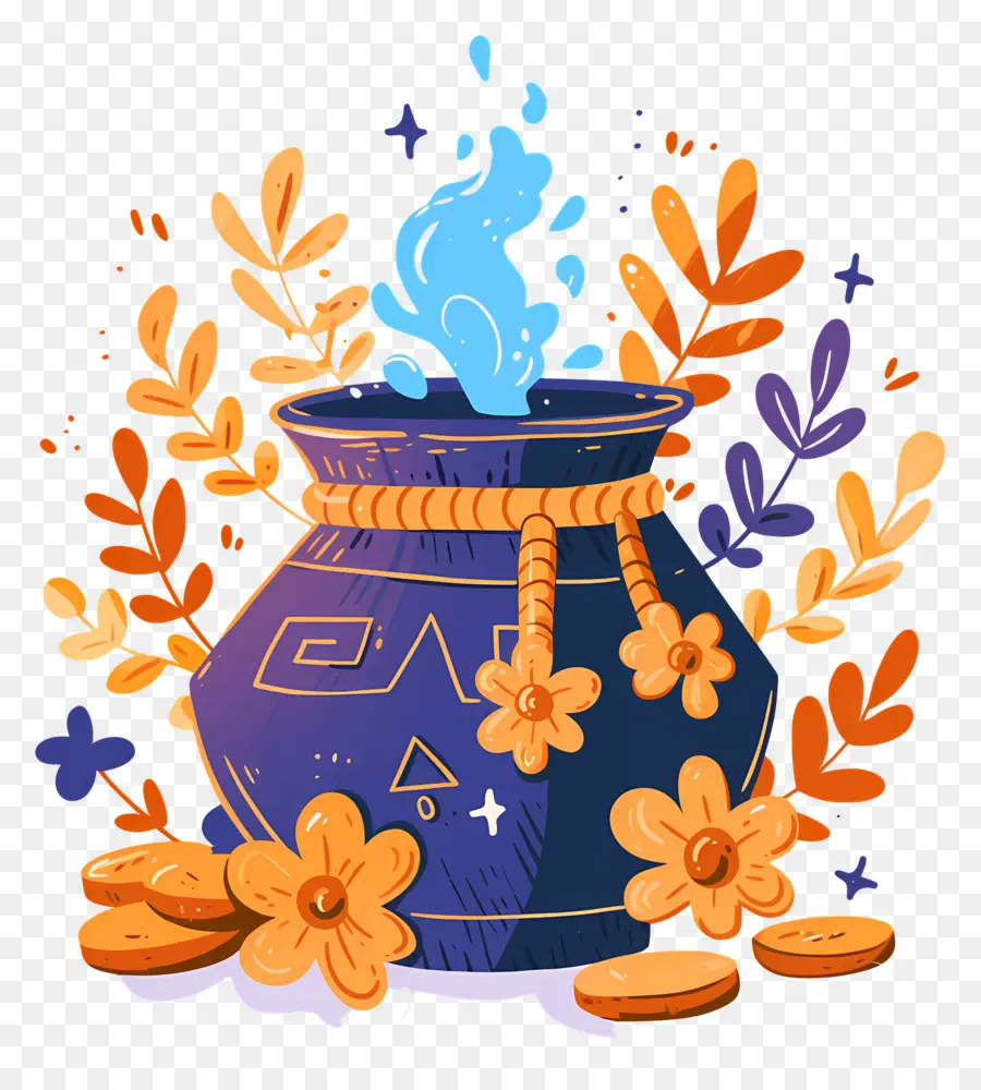 Akshaya Tritiya，Olla Decorativa Con Fuego PNG