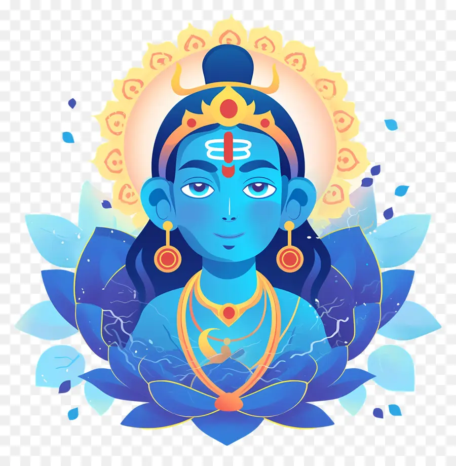 Ram Navami，Deidad Azul Con Loto PNG