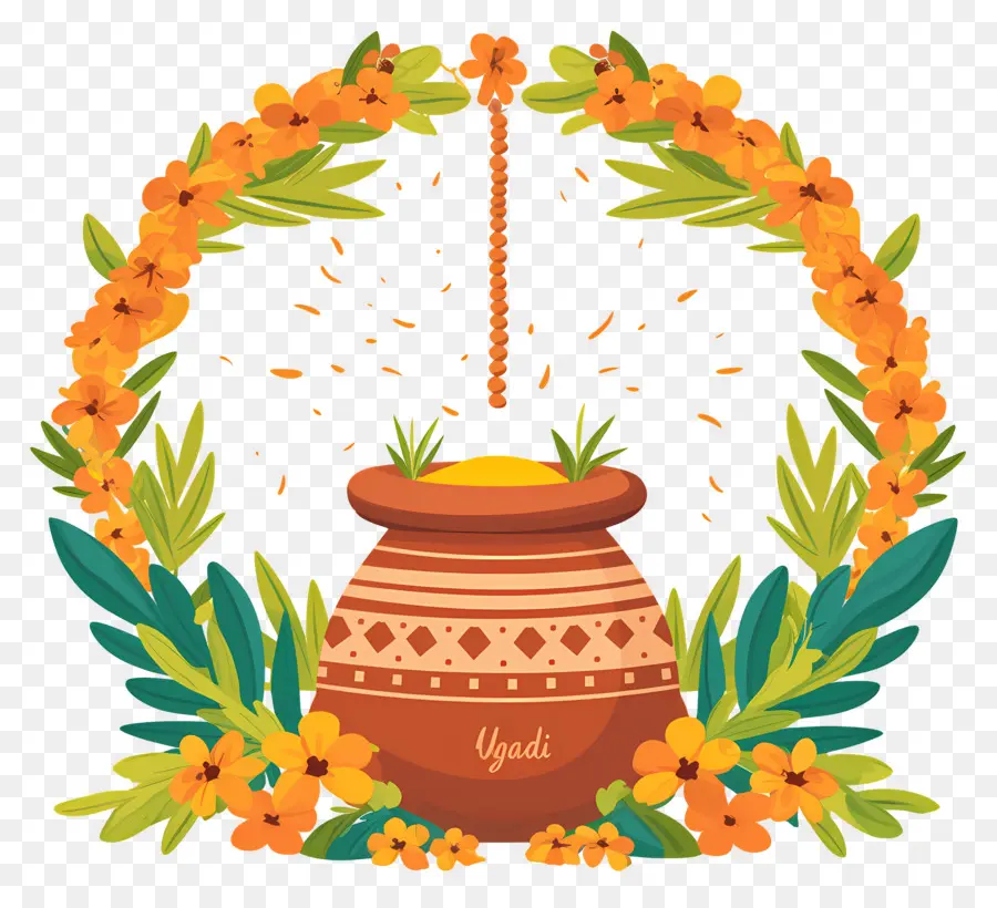 Feliz Ugadi，Maceta Decorativa PNG