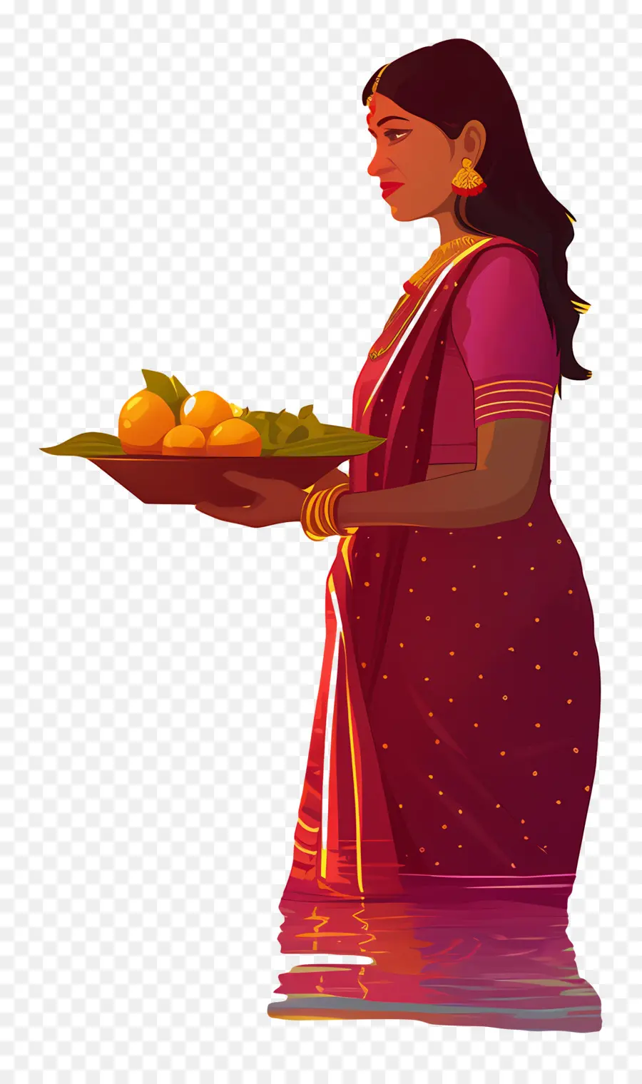 Puya Chhath，Mujer Con Plato De Frutas PNG