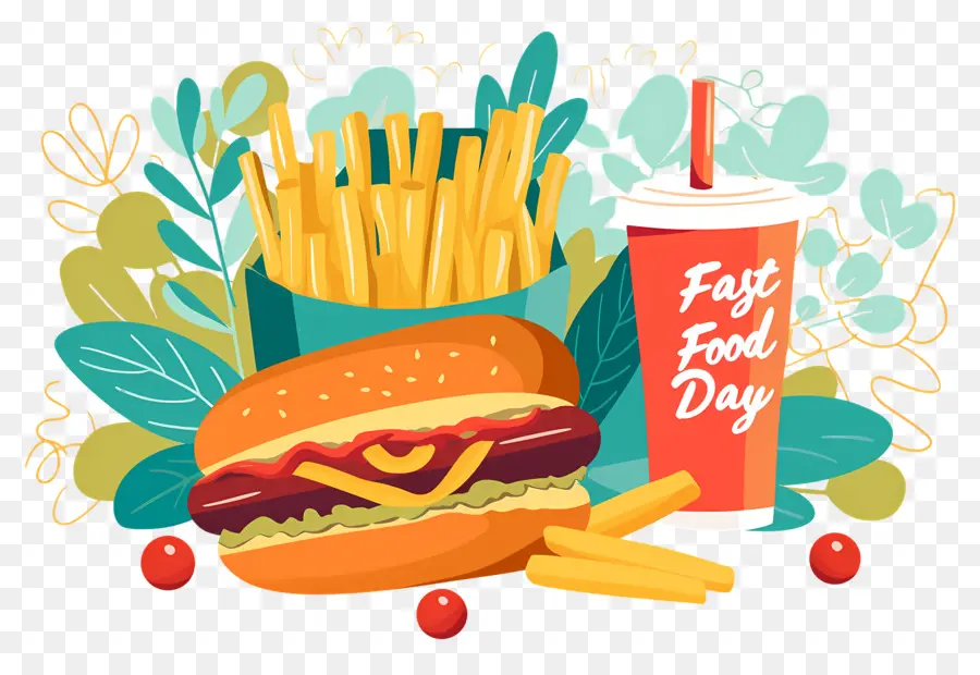 Día Nacional De La Comida Rápida，Hamburguesa Y Papas Fritas PNG