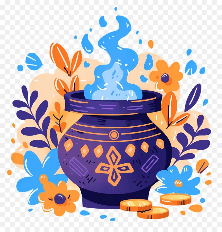 Akshaya Tritiya，Olla Decorativa Con Fuego PNG