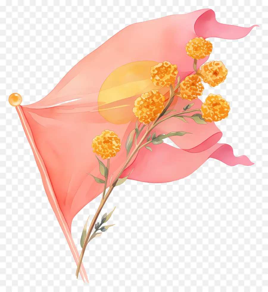 Bandera Rosa，Bandera Decorativa Con Flores PNG