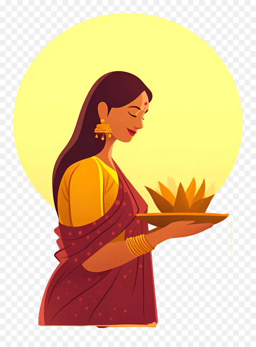 Puya Chhath，Mujer Con Ofrenda PNG