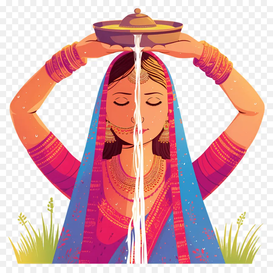 Puya Chhath，Mujer Con Vaso De Agua PNG