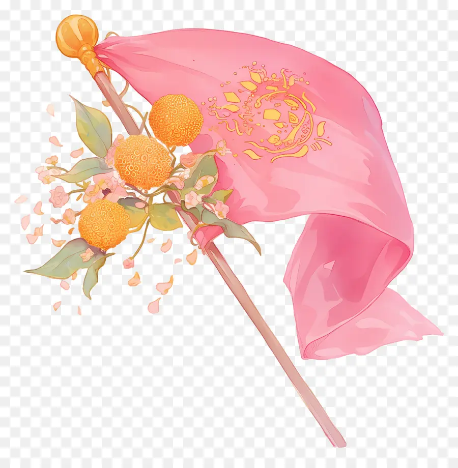 Bandera Rosa，Bandera Rosa Con Diseño Floral PNG