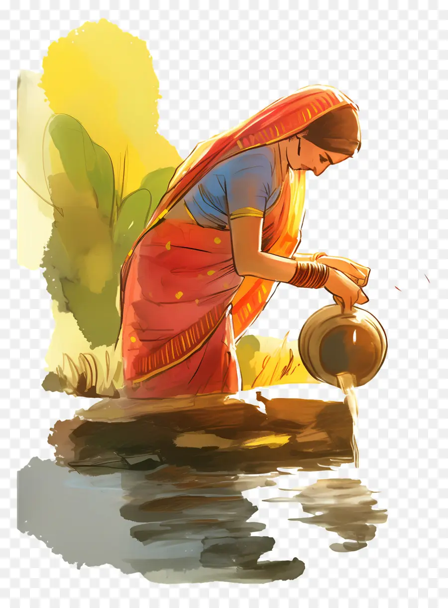 Puya Chhath，Mujer Con Olla PNG