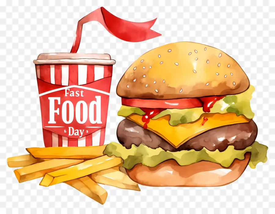 Día Nacional De La Comida Rápida，Hamburguesa Y Papas Fritas PNG