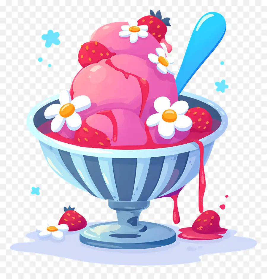 Día Nacional Del Helado，Helado Con Fresas PNG