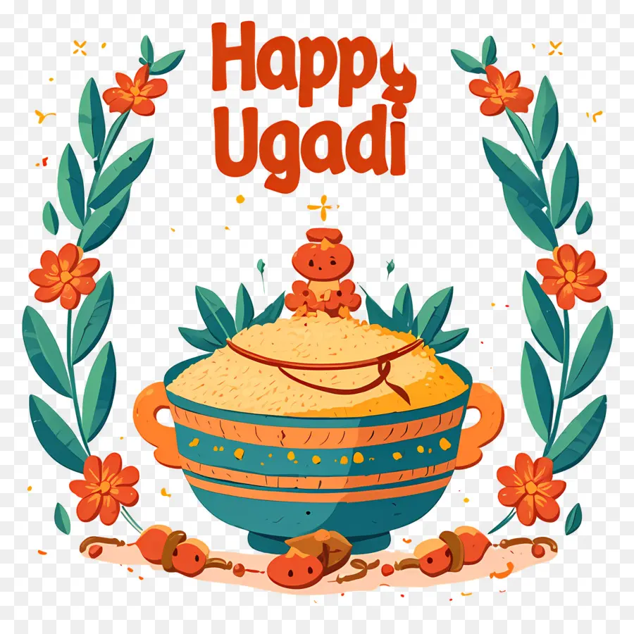 Feliz Ugadi，Maceta Decorativa Con Diseño Floral PNG