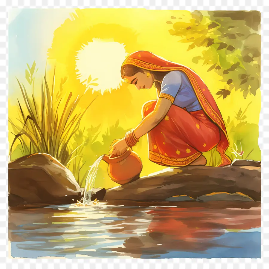 Puya Chhath，Mujer Por Agua PNG