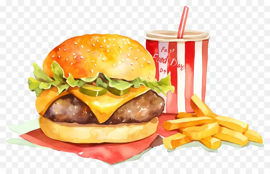 Día Nacional De La Comida Rápida，Hamburguesa Y Papas Fritas PNG