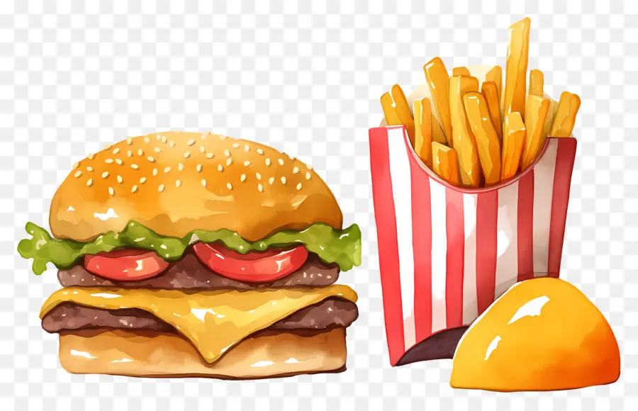 Día Nacional De La Comida Rápida，Hamburguesa Y Papas Fritas PNG