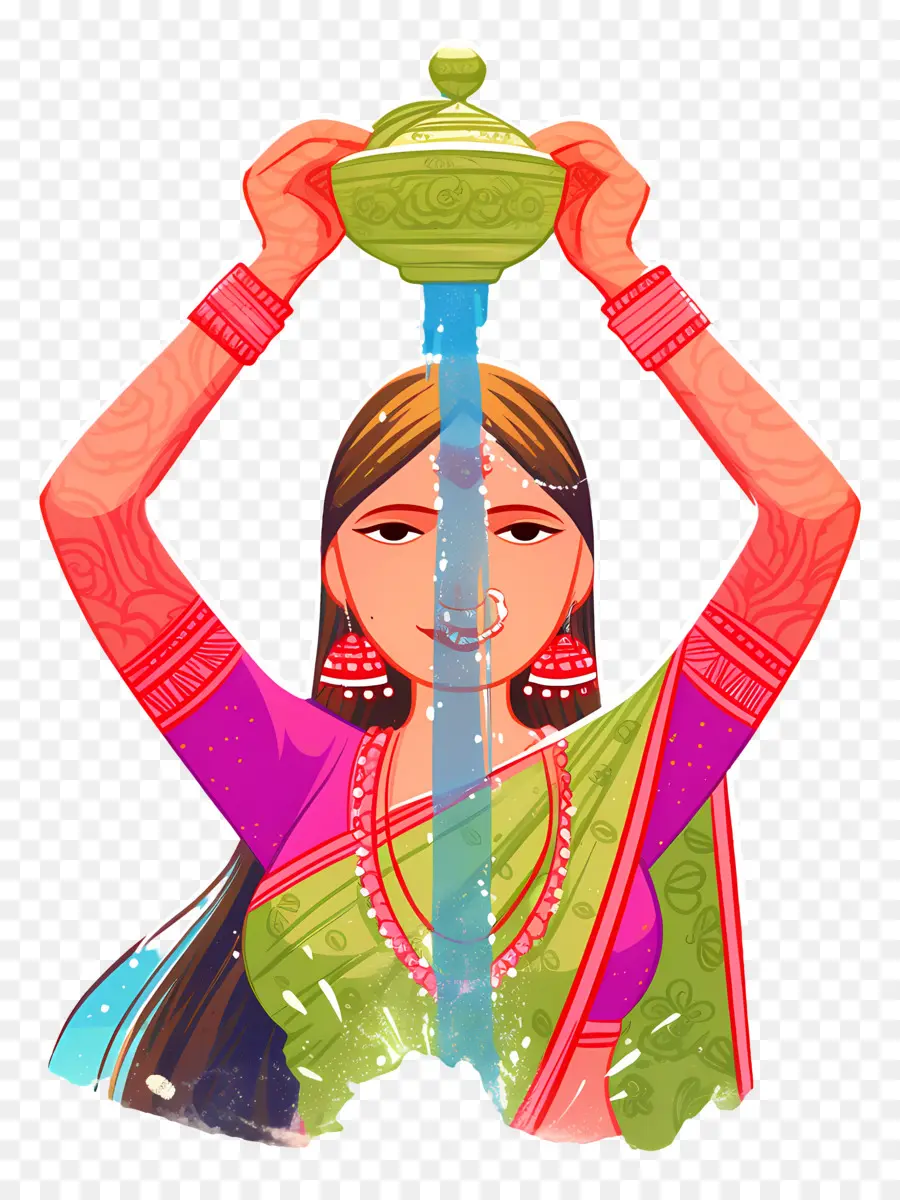 Puya Chhath，Mujer Con Vaso De Agua PNG