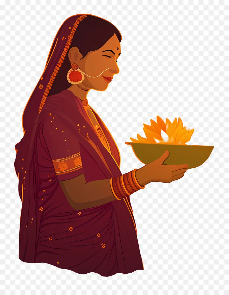 Puya Chhath，Mujer Con Flores PNG