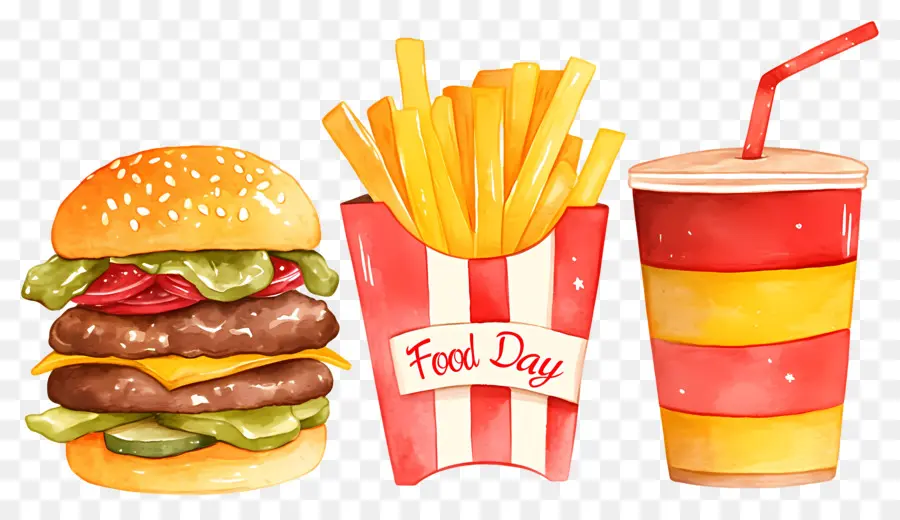 Día Nacional De La Comida Rápida，Hamburguesa Y Papas Fritas PNG