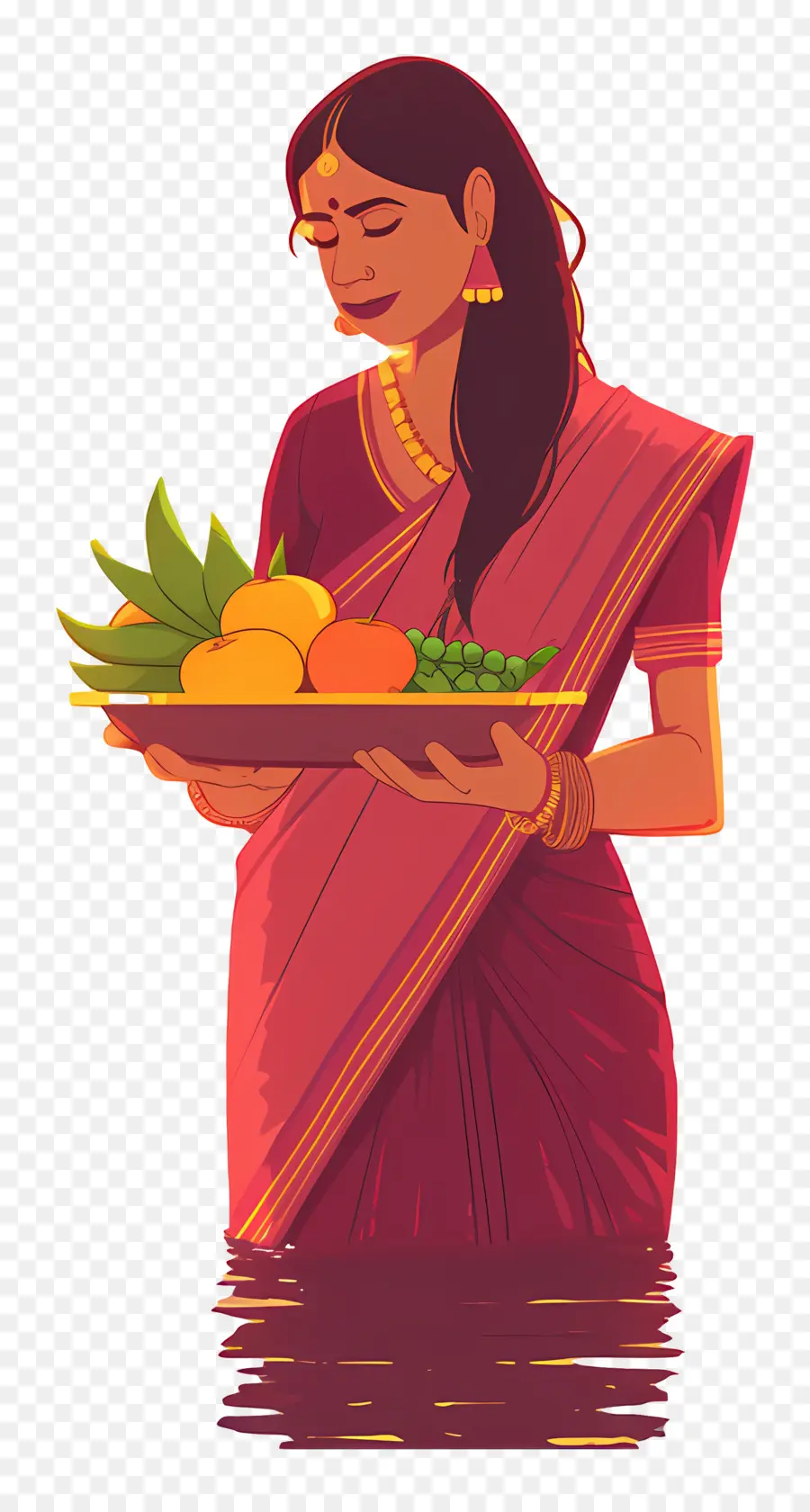 Puya Chhath，Mujer Con Plato De Frutas PNG