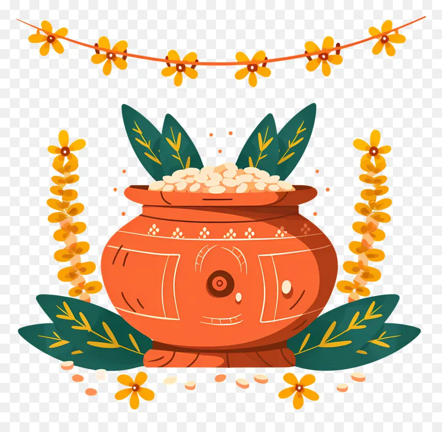 Feliz Ugadi，Olla Con Hojas PNG