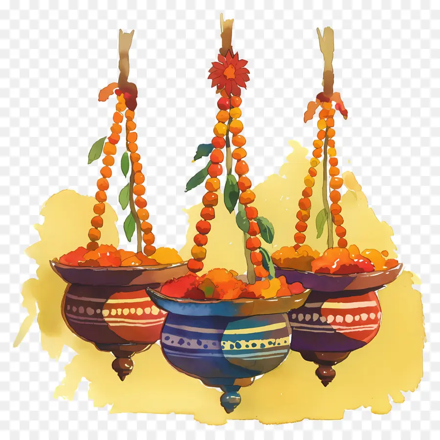 Dahi Handi，Macetas Colgantes Florales PNG