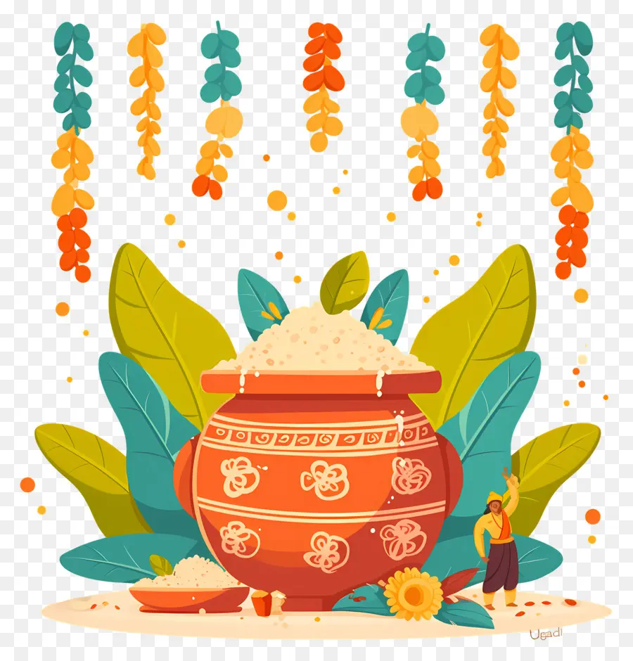 Feliz Ugadi，Olla Con Arroz PNG