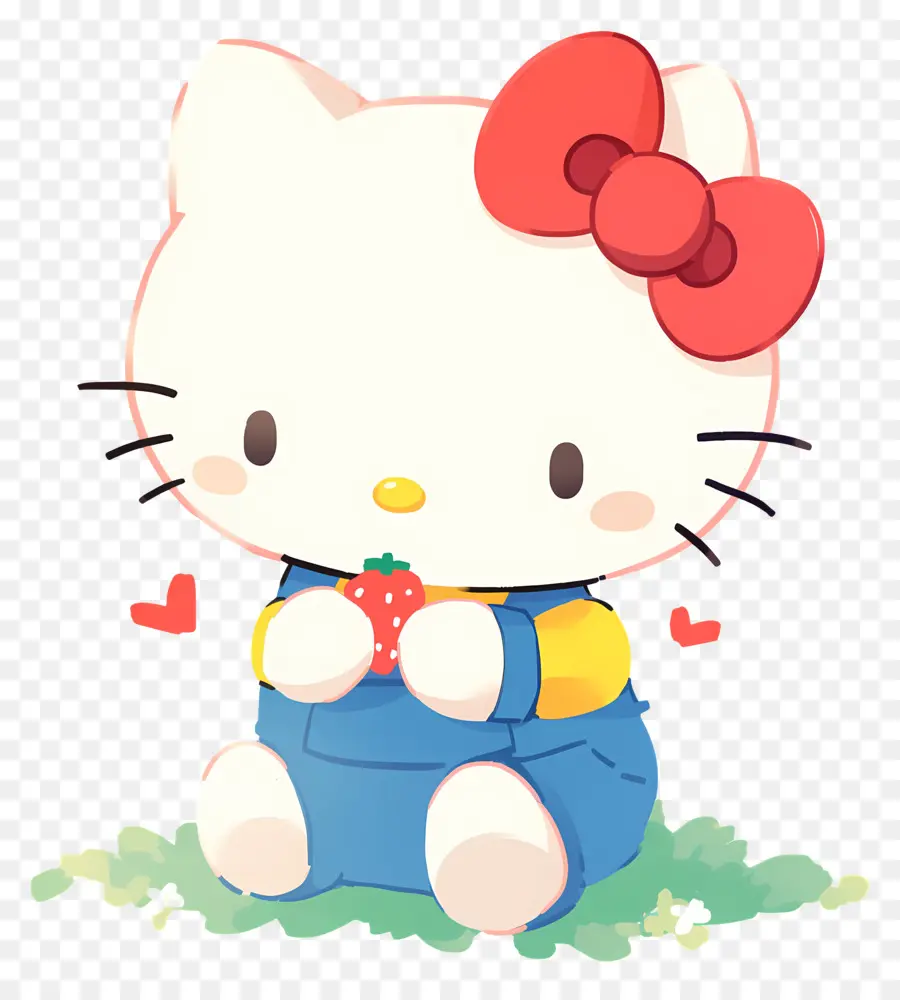 Hello Kitty Con Fresa，Gato De Dibujos Animados Con Fresa PNG