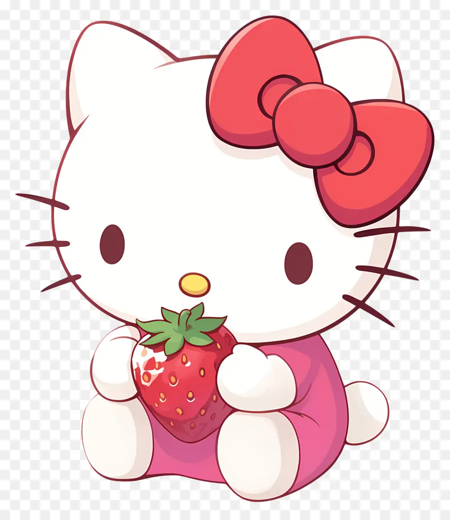 Hello Kitty Con Fresa，Gato De Dibujos Animados Con Fresa PNG